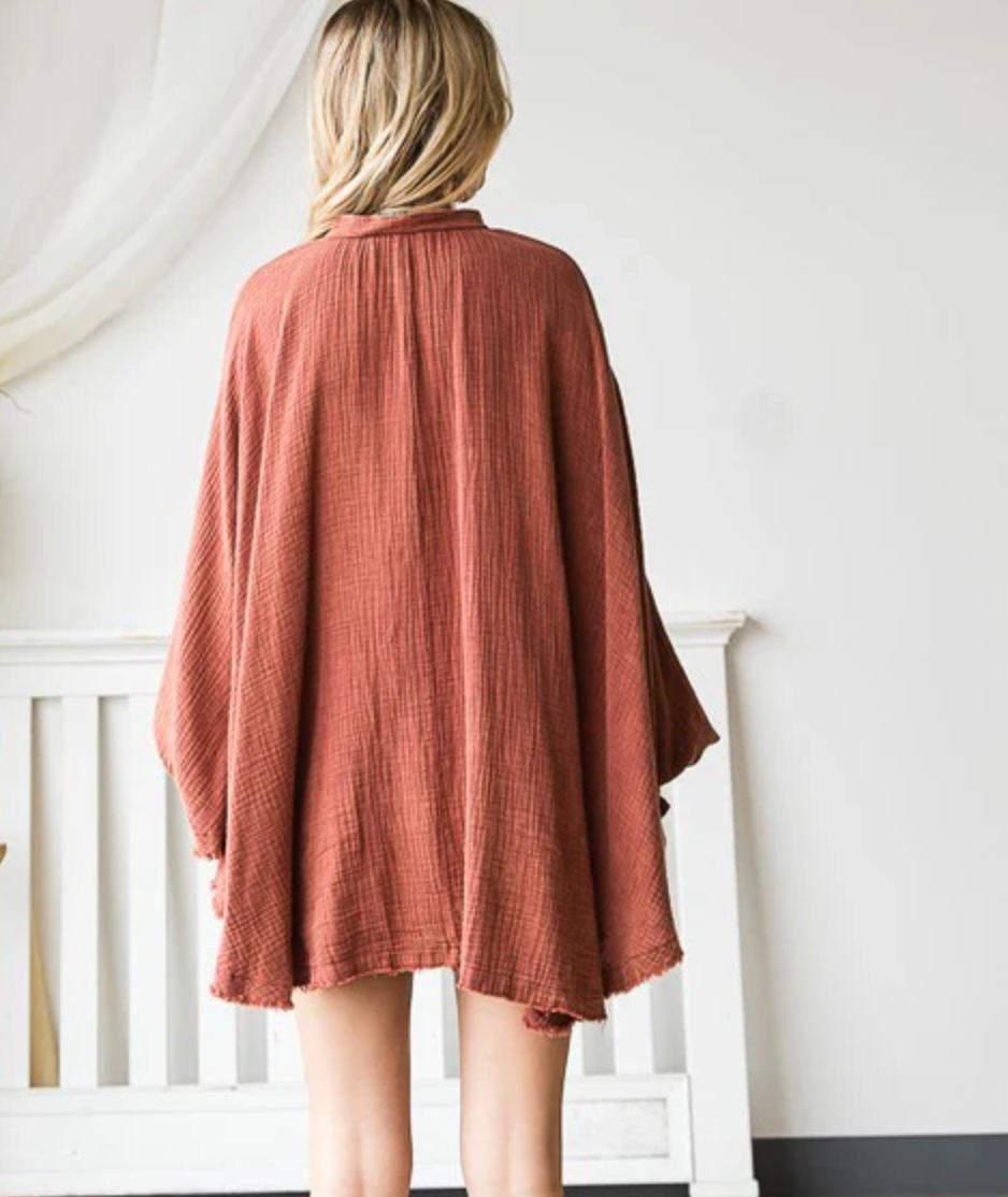 Button Front Blouse - Burgundy
