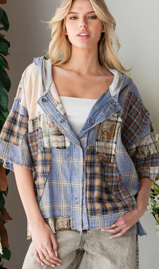 Washed Plaid Mix Button Down