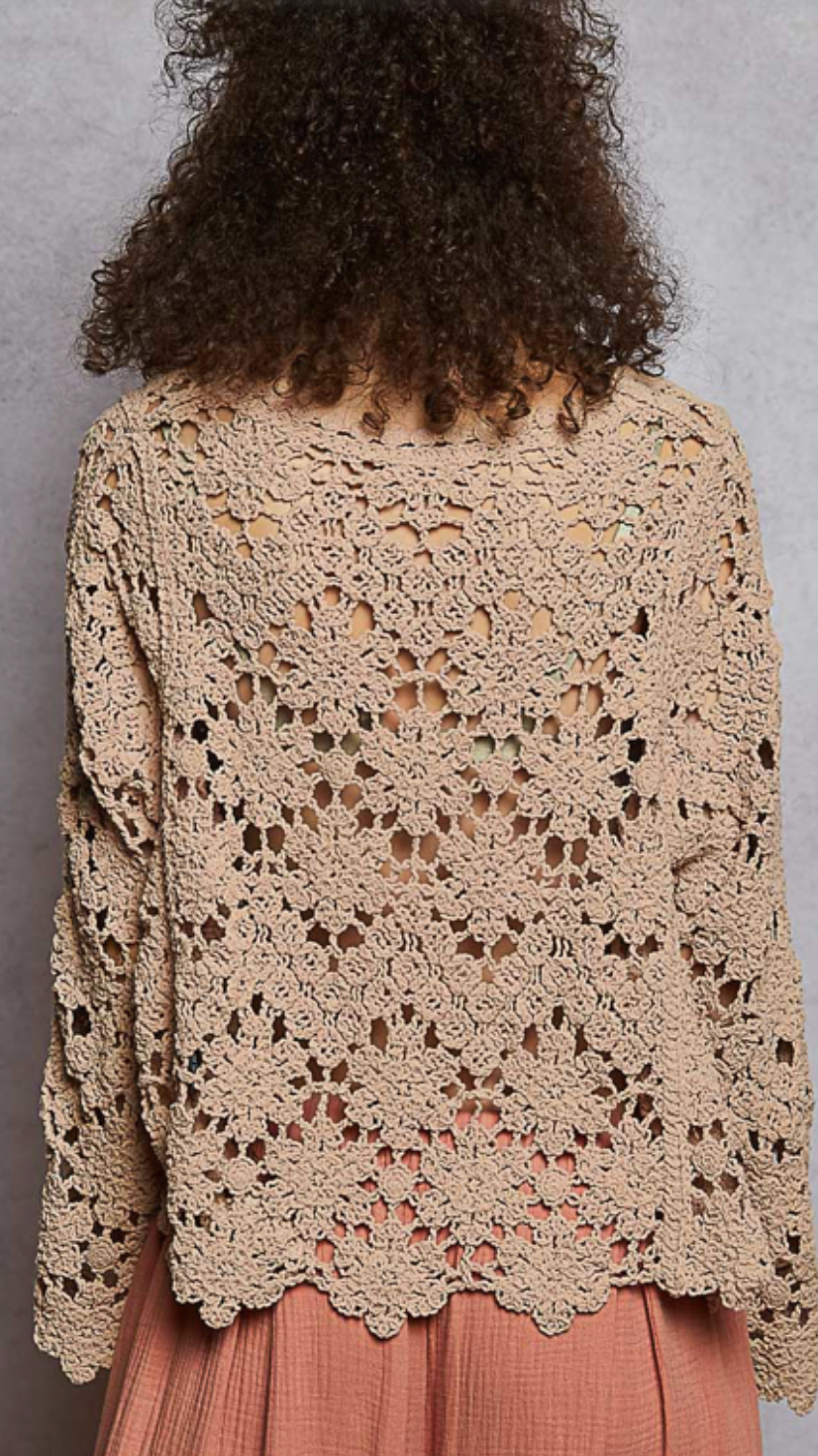 Crocheted Long Sleeve Top - Latte