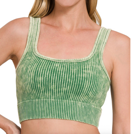 Washed Ribbed Seamless Racerback Bralette (Reversible) - Dark Green