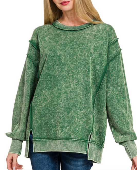Acid Washed Sweater - Dark Green