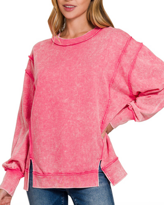 Acid Washed Sweater - Fuchsia