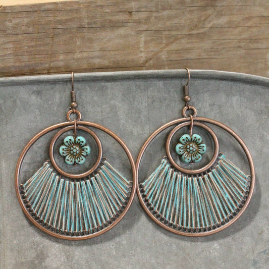 Flower & Thread Turquoise Dangle Earrings
